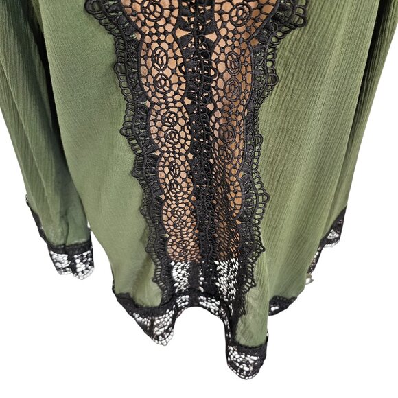 Dixxon NWT Green Black Lace Detail Beach Coverup Layering Sz S/M - Picture 3 of 12